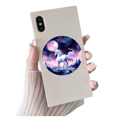 White Unicorn Under Moonlit Sky Vinyl Decal Sticker