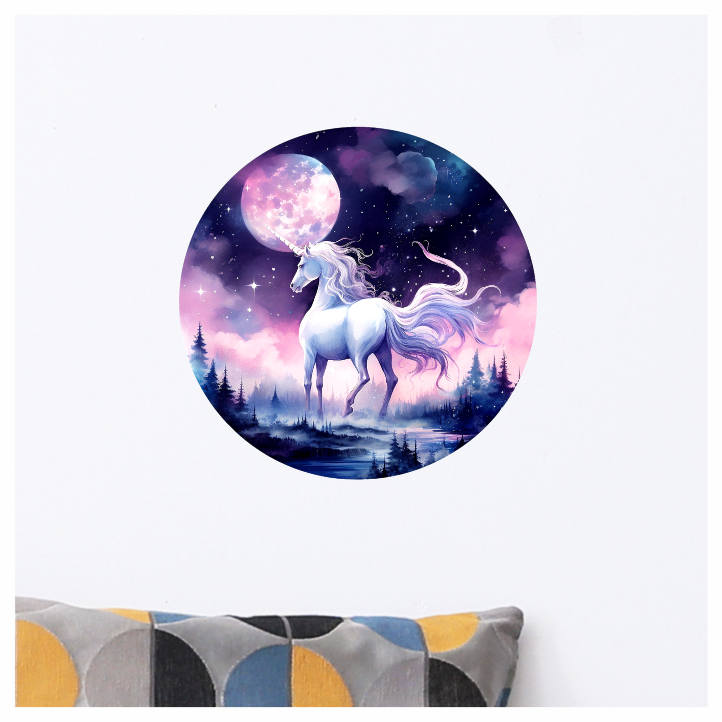 White Unicorn Under Moonlit Sky Vinyl Decal Sticker
