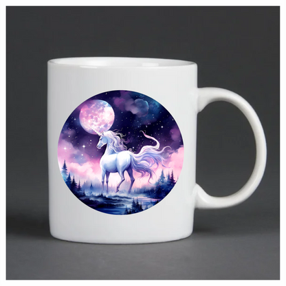 White Unicorn Under Moonlit Sky Vinyl Decal Sticker