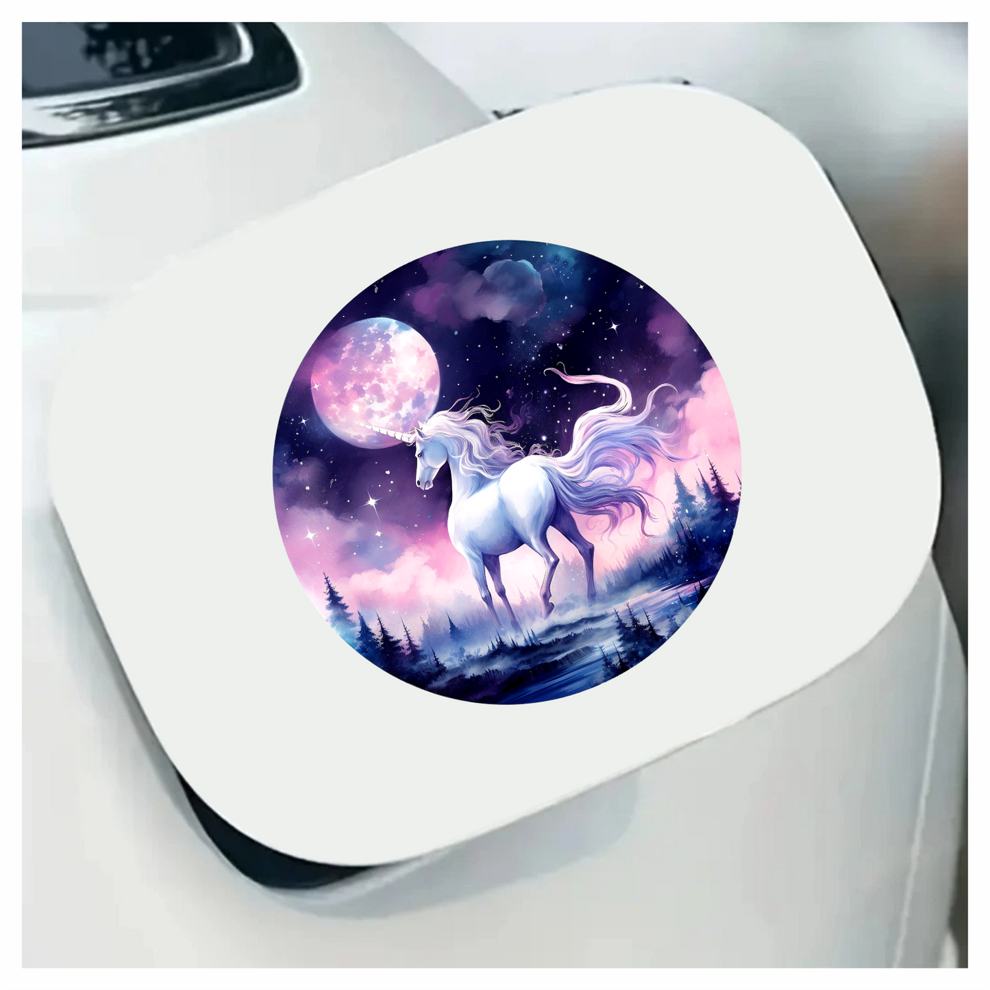 White Unicorn Under Moonlit Sky Vinyl Decal Sticker