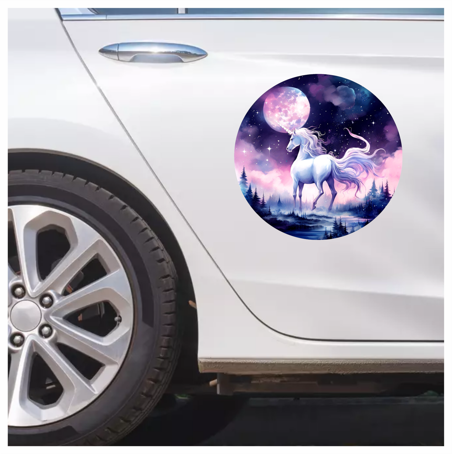 White Unicorn Under Moonlit Sky Vinyl Decal Sticker