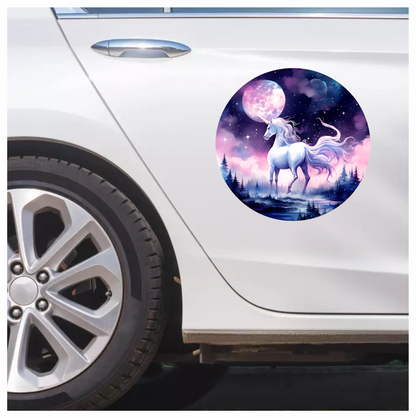 White Unicorn Under Moonlit Sky Vinyl Decal Sticker