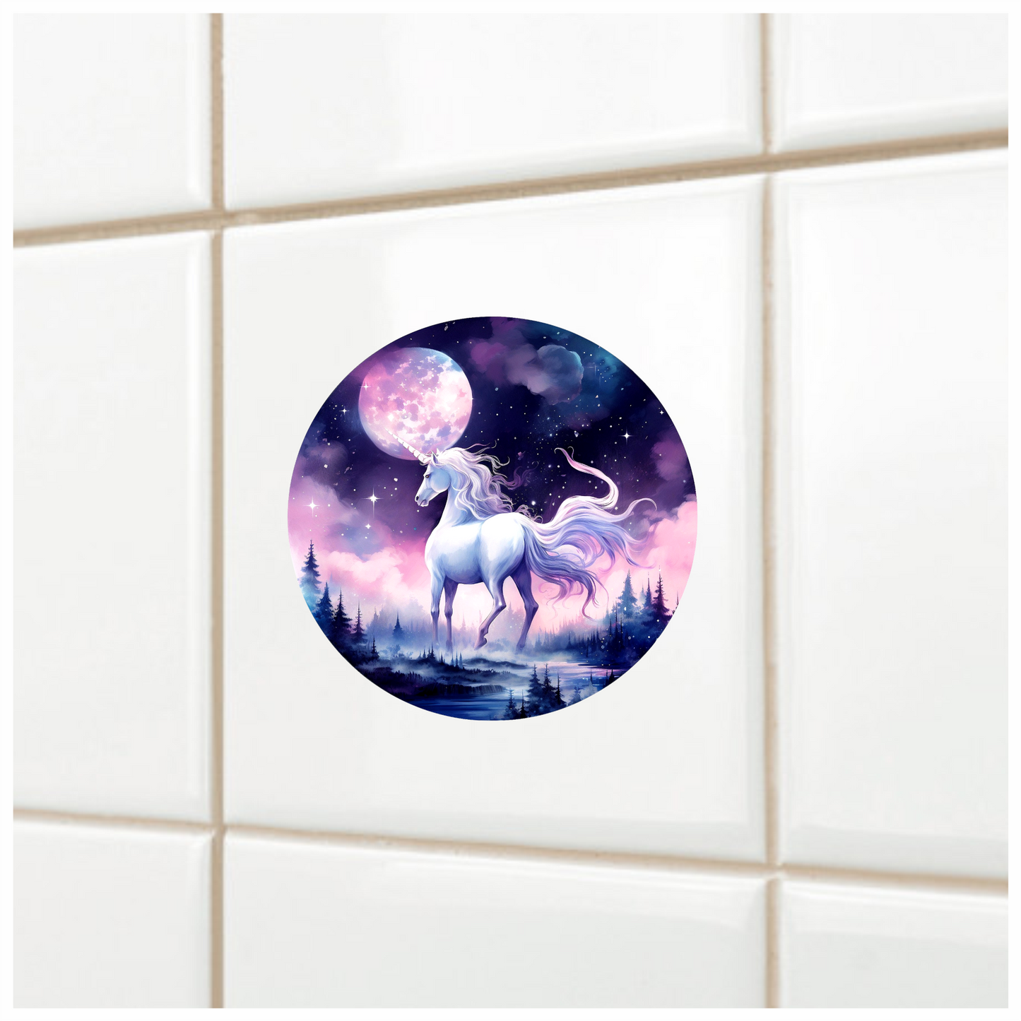White Unicorn Under Moonlit Sky Vinyl Decal Sticker
