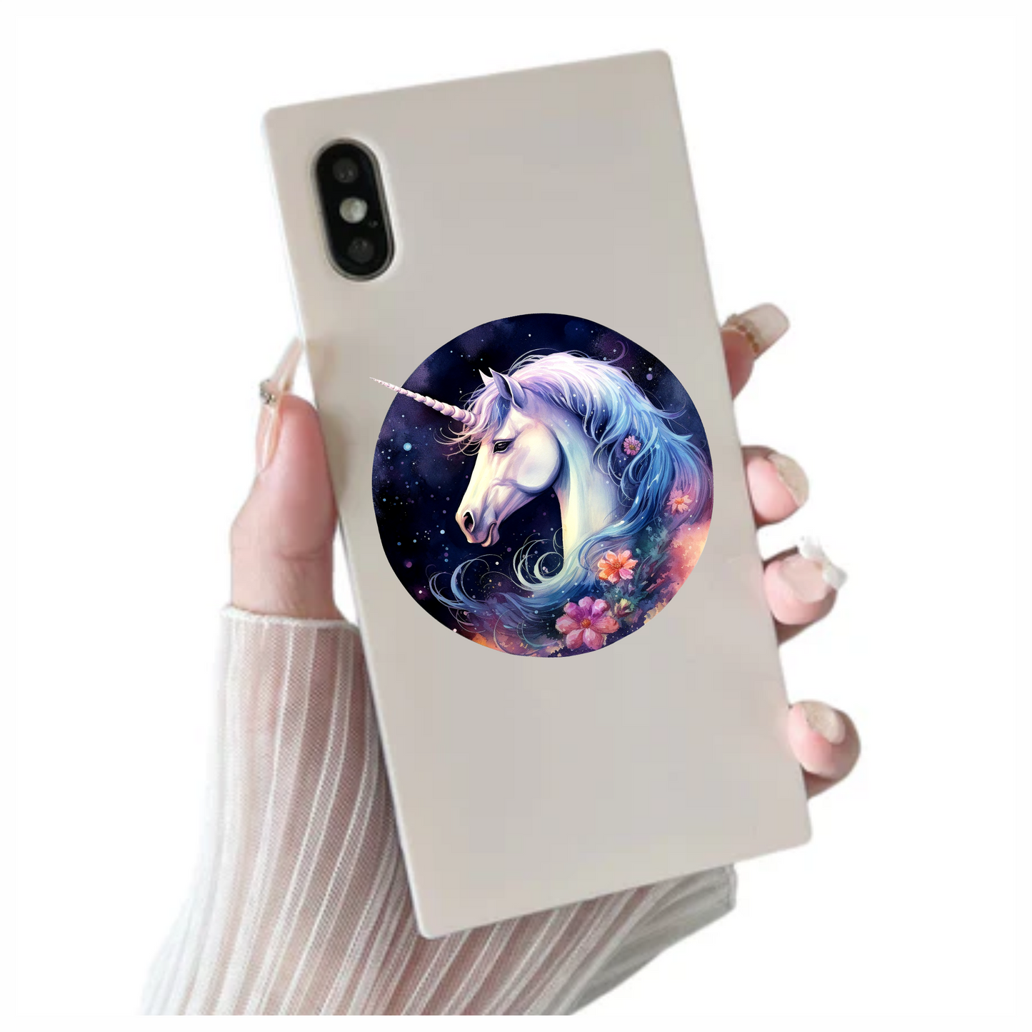 White Unicorn Horse With Flowers Vinyl Decal Sticker
