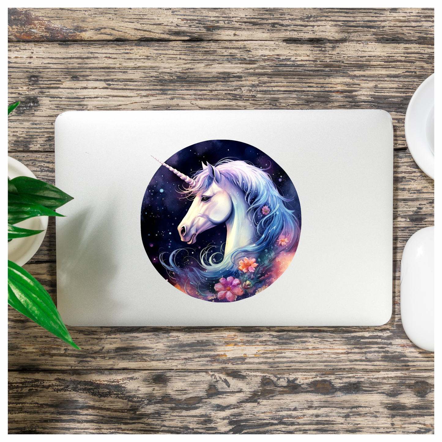 White Unicorn Horse With Flowers Vinyl Decal Sticker