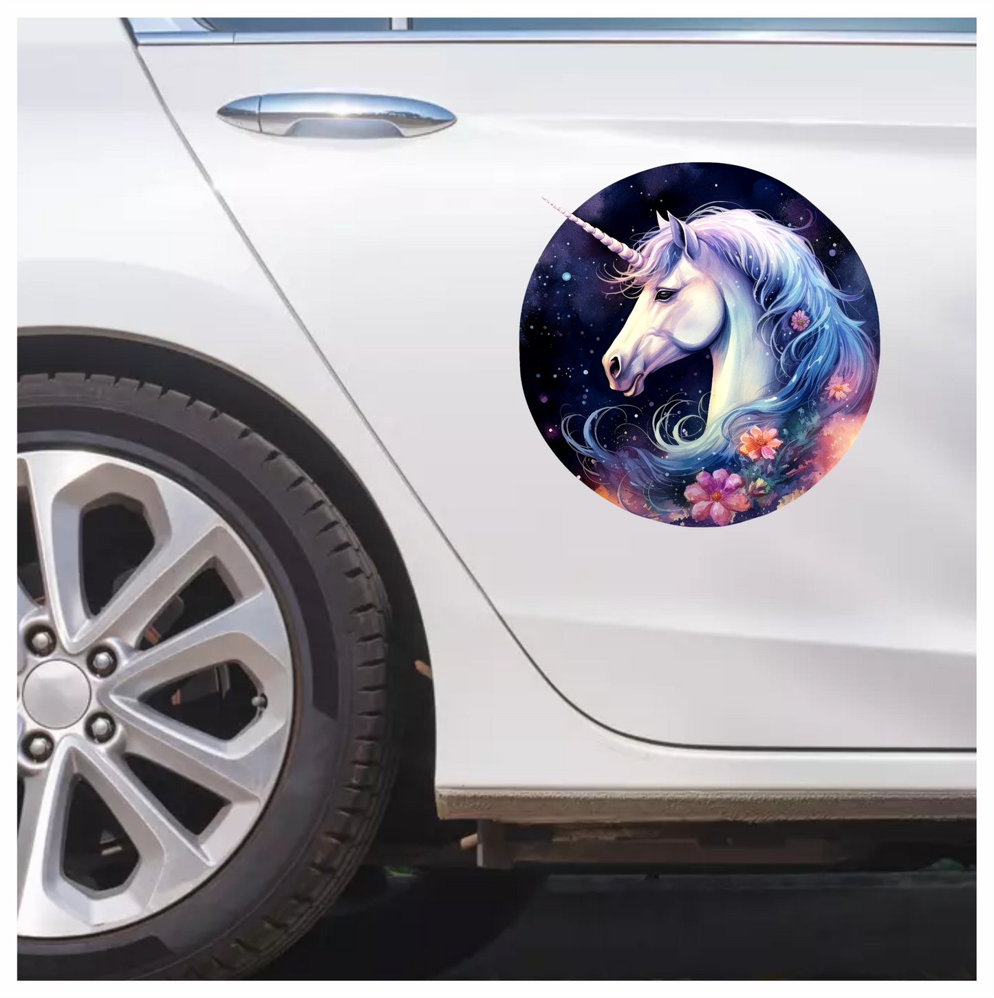 White Unicorn Horse With Flowers Vinyl Decal Sticker
