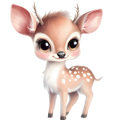 Cartoon deer with large eyes and pink ears on a white background vinyl sticker