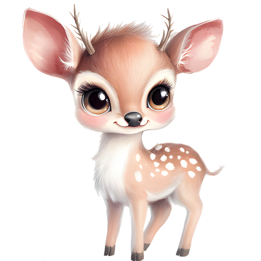 Cartoon deer with large eyes and pink ears on a white background vinyl sticker