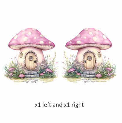 Mushroom Cottage Pink Roof Stone Path Vinyl Decal Sticker