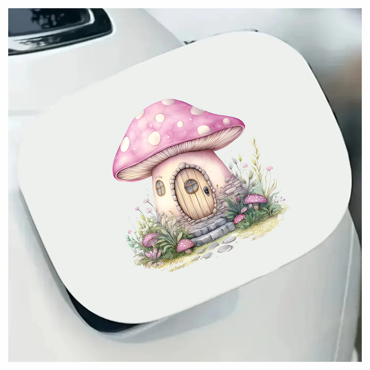 Mushroom Cottage Pink Roof Stone Path Vinyl Decal Sticker