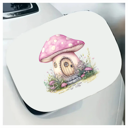Mushroom Cottage Pink Roof Stone Path Vinyl Decal Sticker