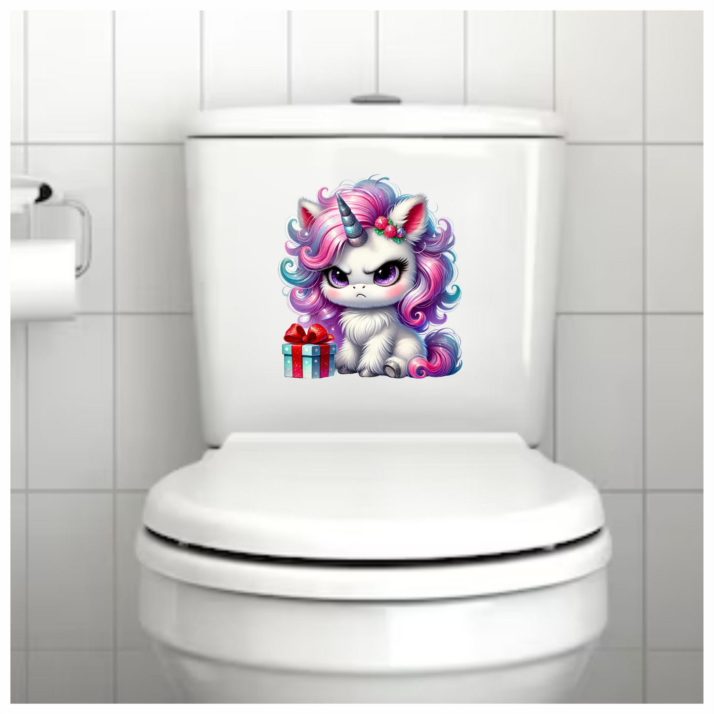 Angry Unicorn Puppy With Pink Gift Vinyl Decal Sticker