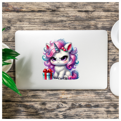 Angry Unicorn Puppy With Pink Gift Vinyl Decal Sticker