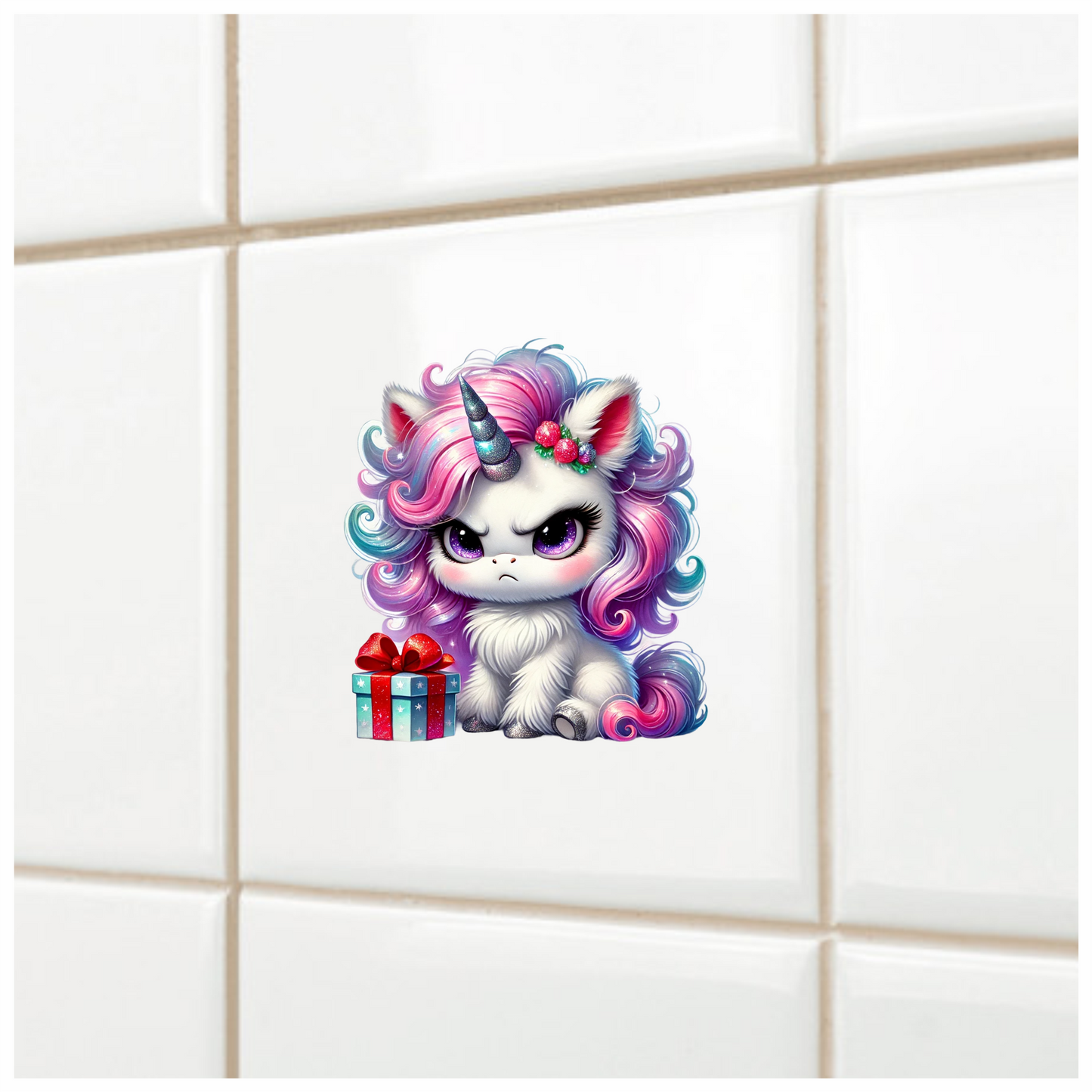Angry Unicorn Puppy With Pink Gift Vinyl Decal Sticker