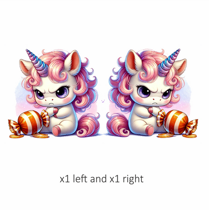 Angry Unicorn Breed Holding Orange Candy Vinyl Decal Sticker