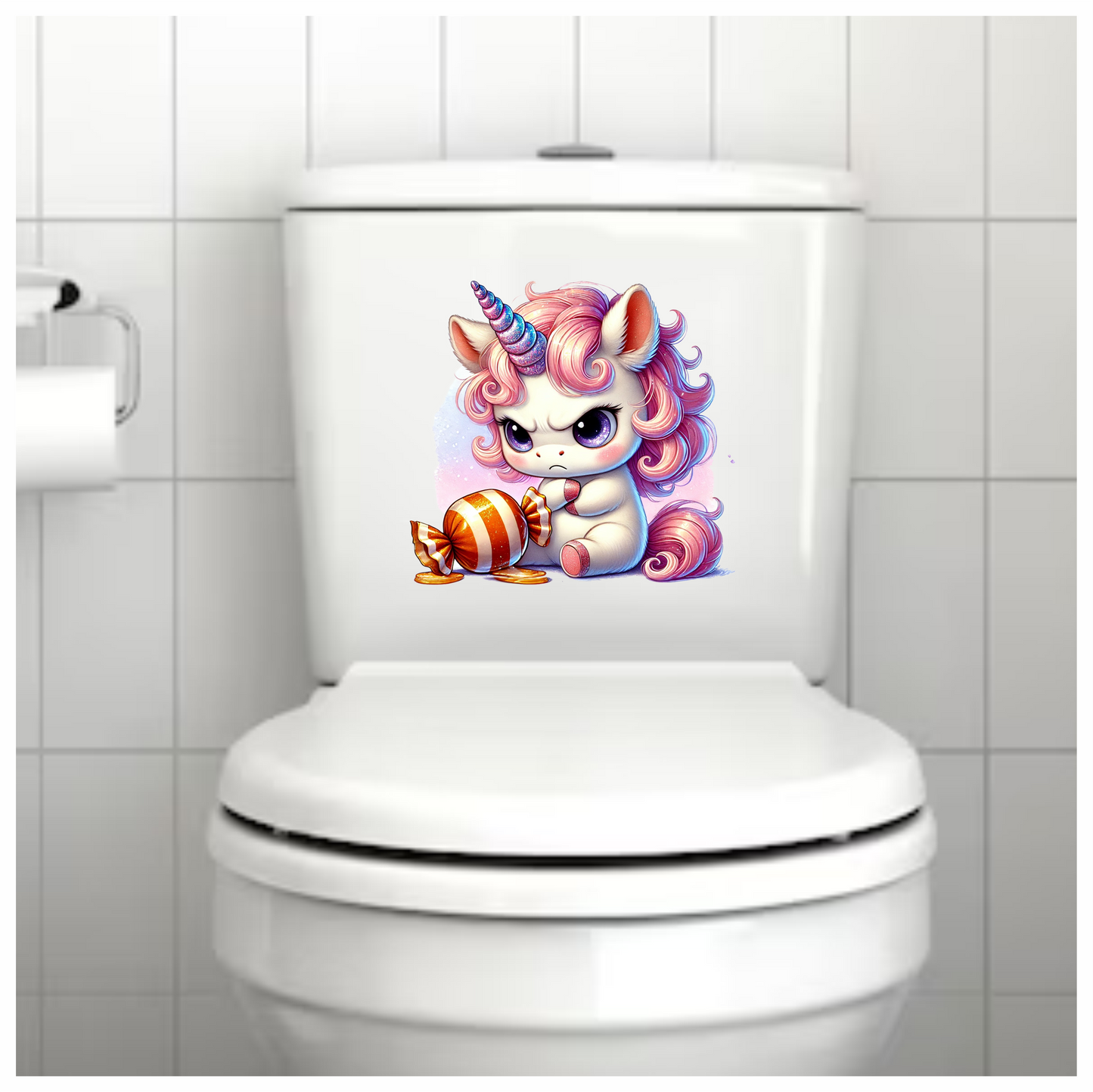 Angry Unicorn Breed Holding Orange Candy Vinyl Decal Sticker