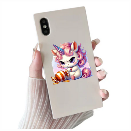 Angry Unicorn Breed Holding Orange Candy Vinyl Decal Sticker