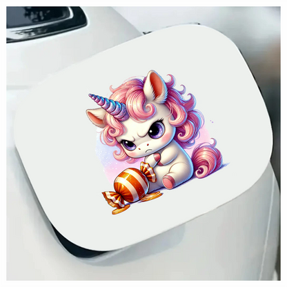 Angry Unicorn Breed Holding Orange Candy Vinyl Decal Sticker