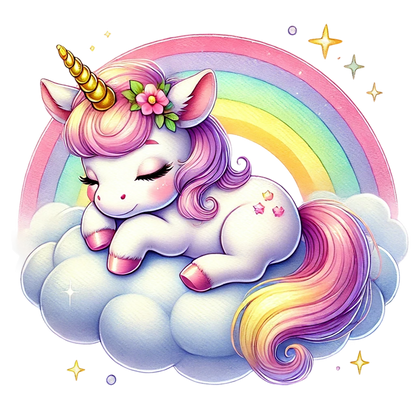 Cute unicorn with rainbow hair on a cloud with a rainbow background vinyl sticker