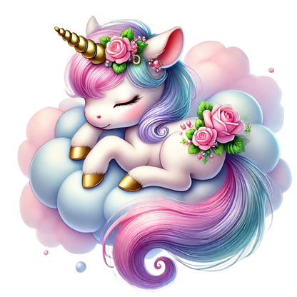 Colorful cartoon unicorn with flowers on a white background vinyl sticker