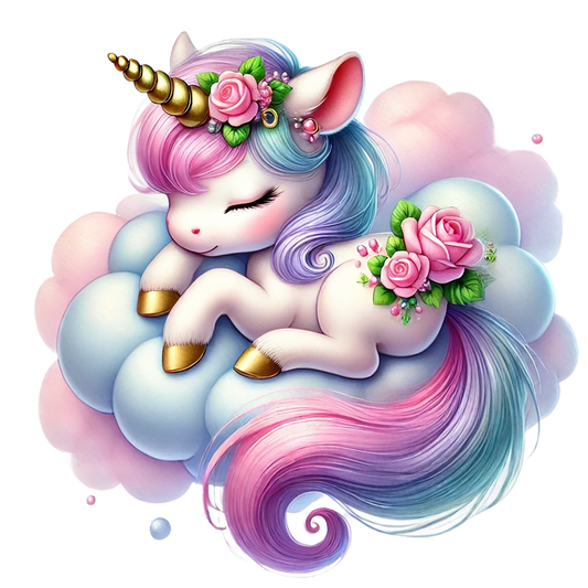 Colorful cartoon unicorn with flowers on a white background vinyl sticker
