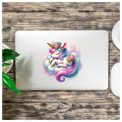 Sleeping Unicorn Pony Pink Cloud Vinyl Decal Sticker