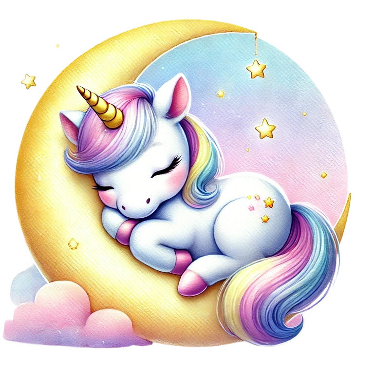 Colorful unicorn sleeping on a moon with stars in the background vinyl sticker