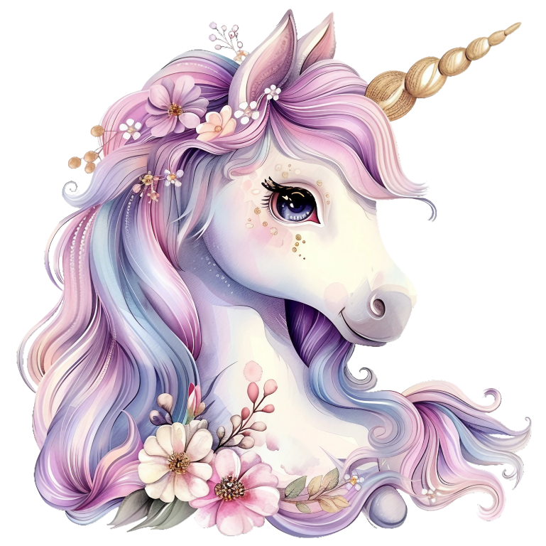Colorful unicorn illustration with flowers on a white background vinyl sticker