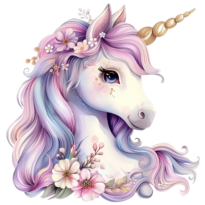 Colorful unicorn illustration with flowers on a white background vinyl sticker