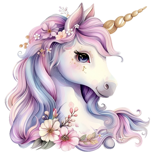 Colorful unicorn illustration with flowers on a white background vinyl sticker