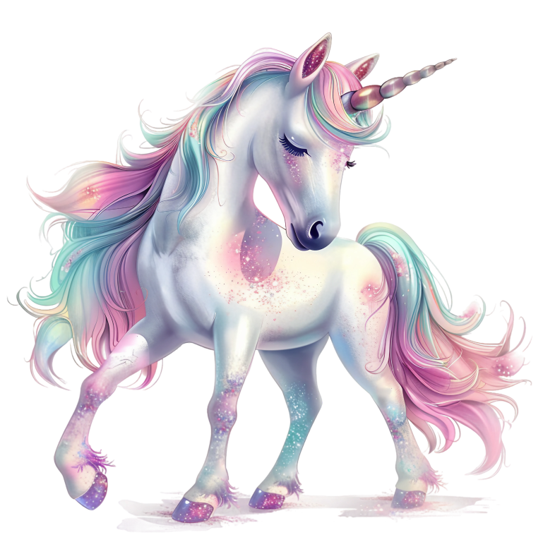Colorful unicorn with a rainbow mane on a white background vinyl sticker