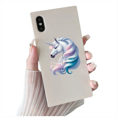 White Horse Unicorn Pastel Mane Blue Vinyl Decal Sticker