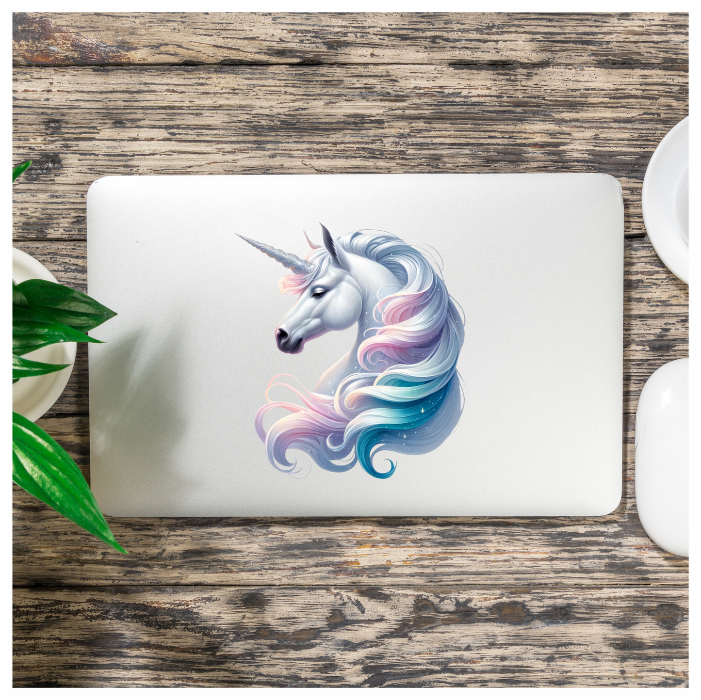 White Horse Unicorn Pastel Mane Blue Vinyl Decal Sticker