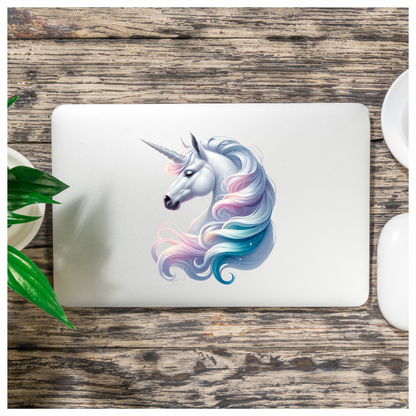 White Horse Unicorn Pastel Mane Blue Vinyl Decal Sticker