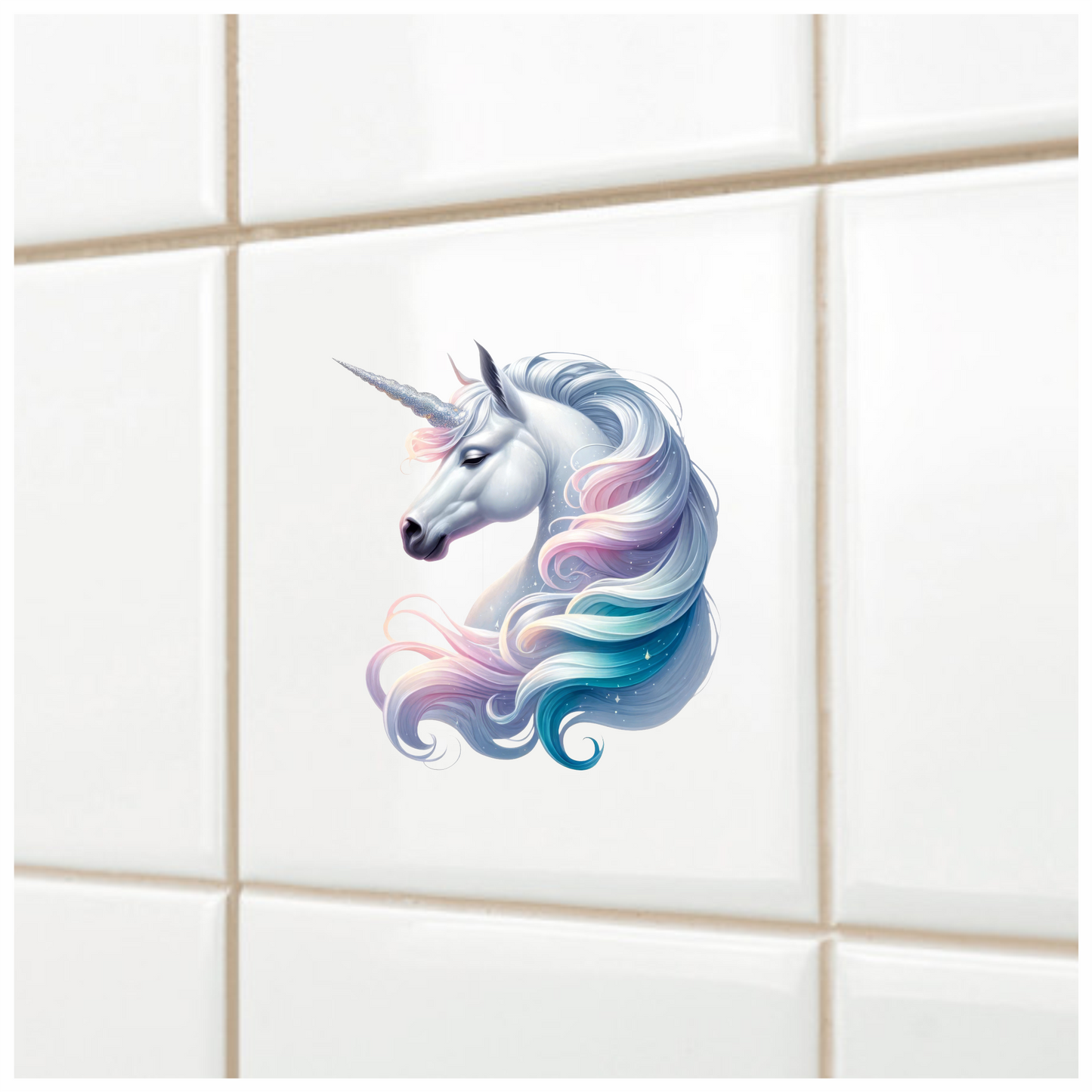 White Horse Unicorn Pastel Mane Blue Vinyl Decal Sticker