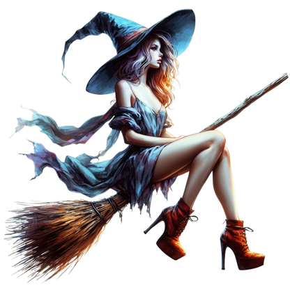 Fashionable WItch on Broom Vinyl Wall Sticker