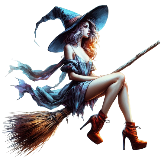 Fashionable WItch on Broom Vinyl Wall Sticker