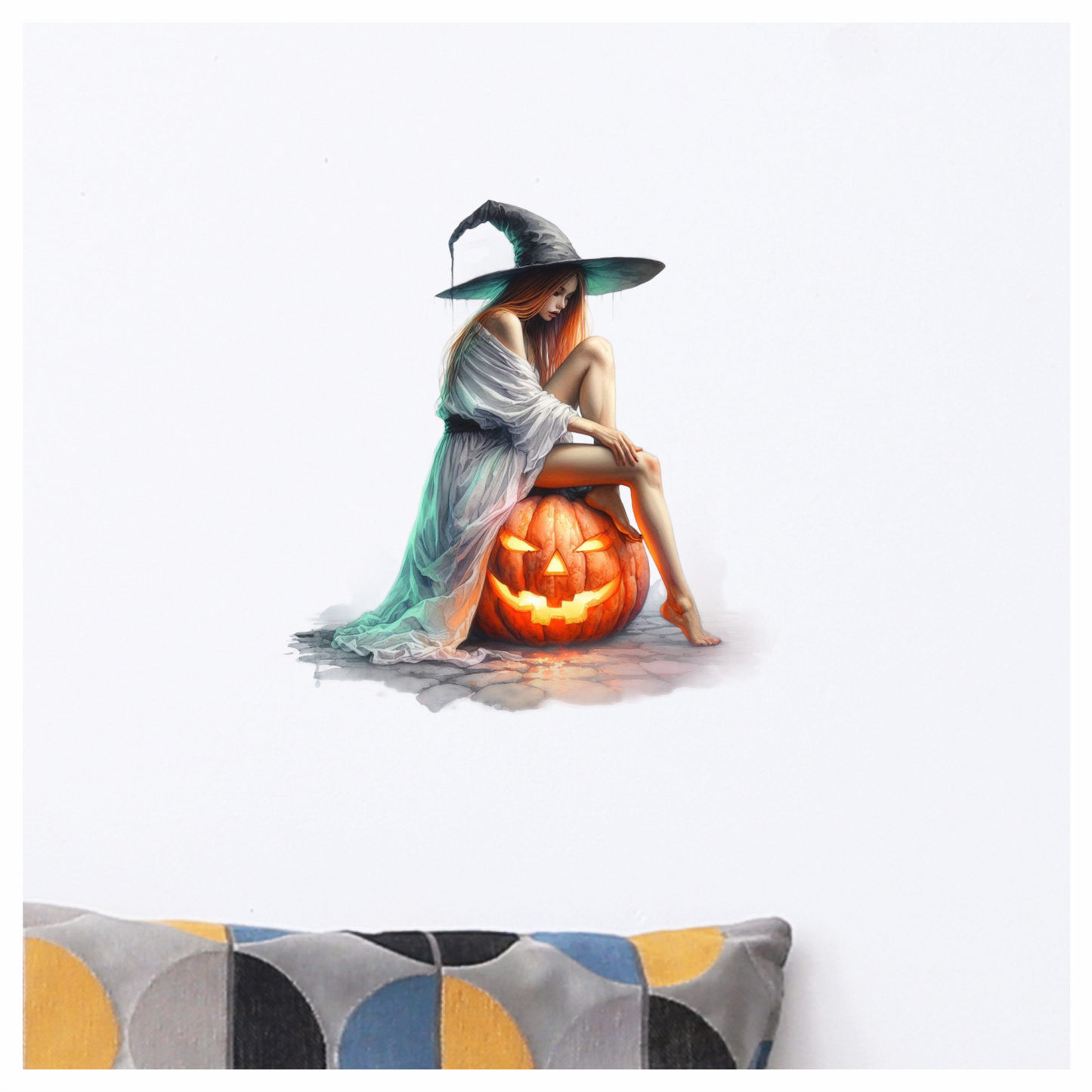 Amber Witch Adorned Above Angry Amberjack-O-Lantern Vinyl Decal Sticker