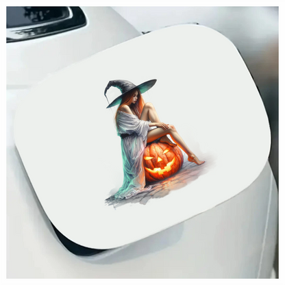 Amber Witch Adorned Above Angry Amberjack-O-Lantern Vinyl Decal Sticker