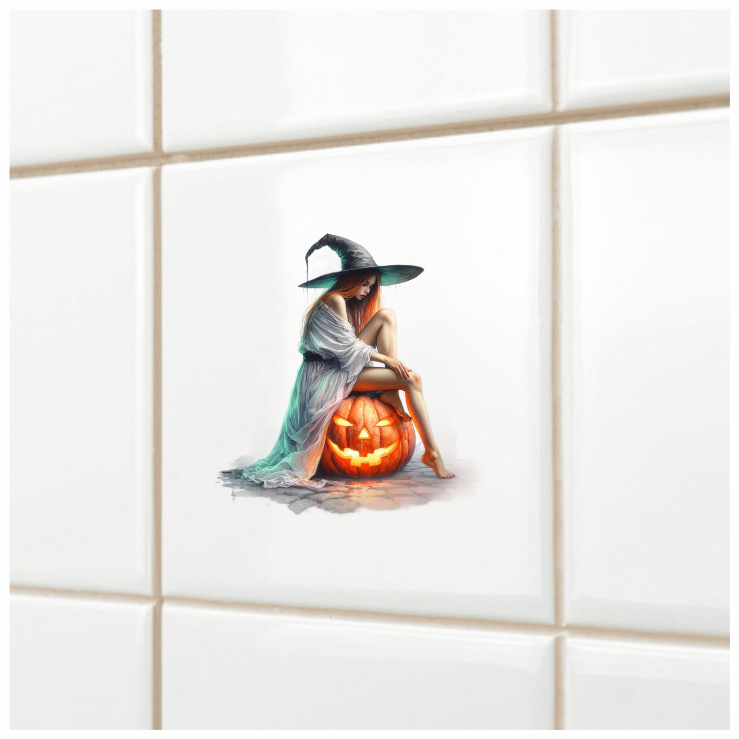 Amber Witch Adorned Above Angry Amberjack-O-Lantern Vinyl Decal Sticker