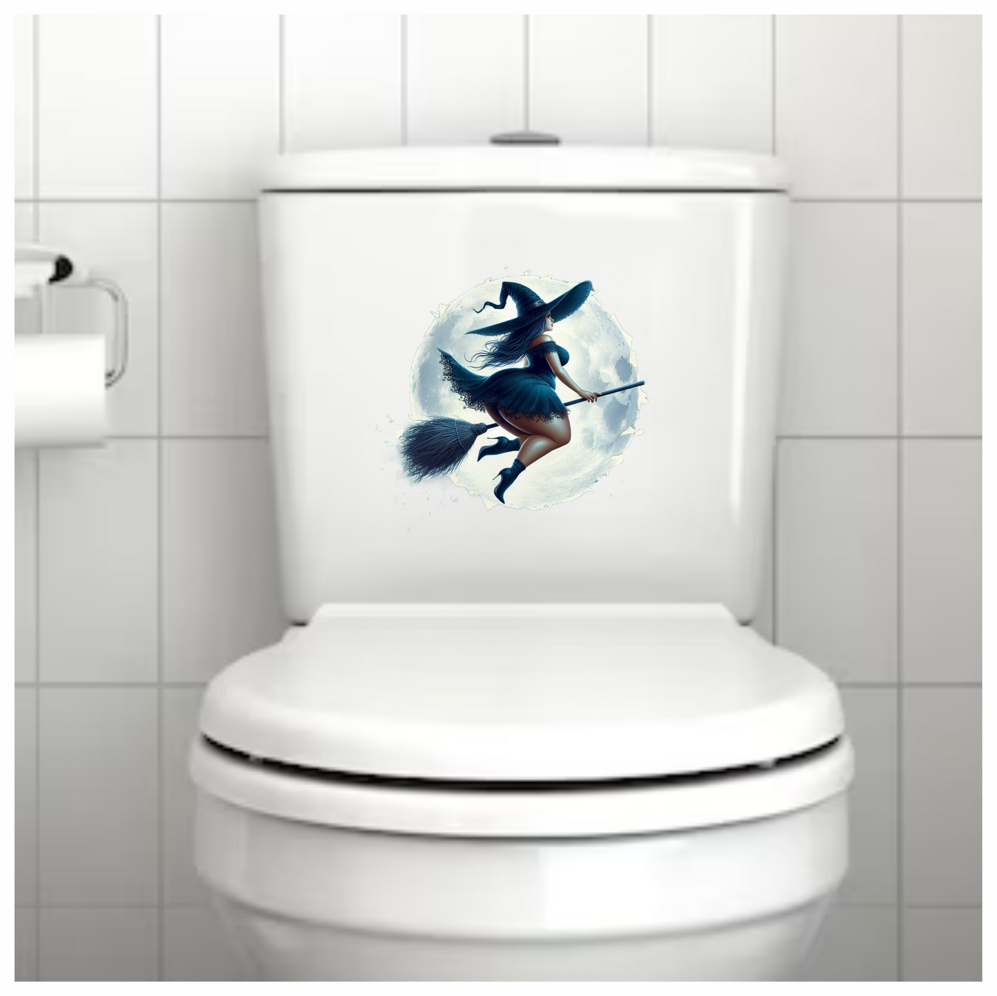 Chubby Witch on Broom In Moonlight Vinyl Decal Sticker