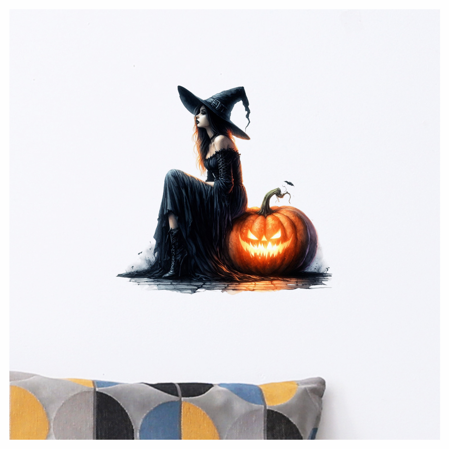 Amber Witch Gothic Black Dress Pumpkin Halloween Vinyl Decal Sticker