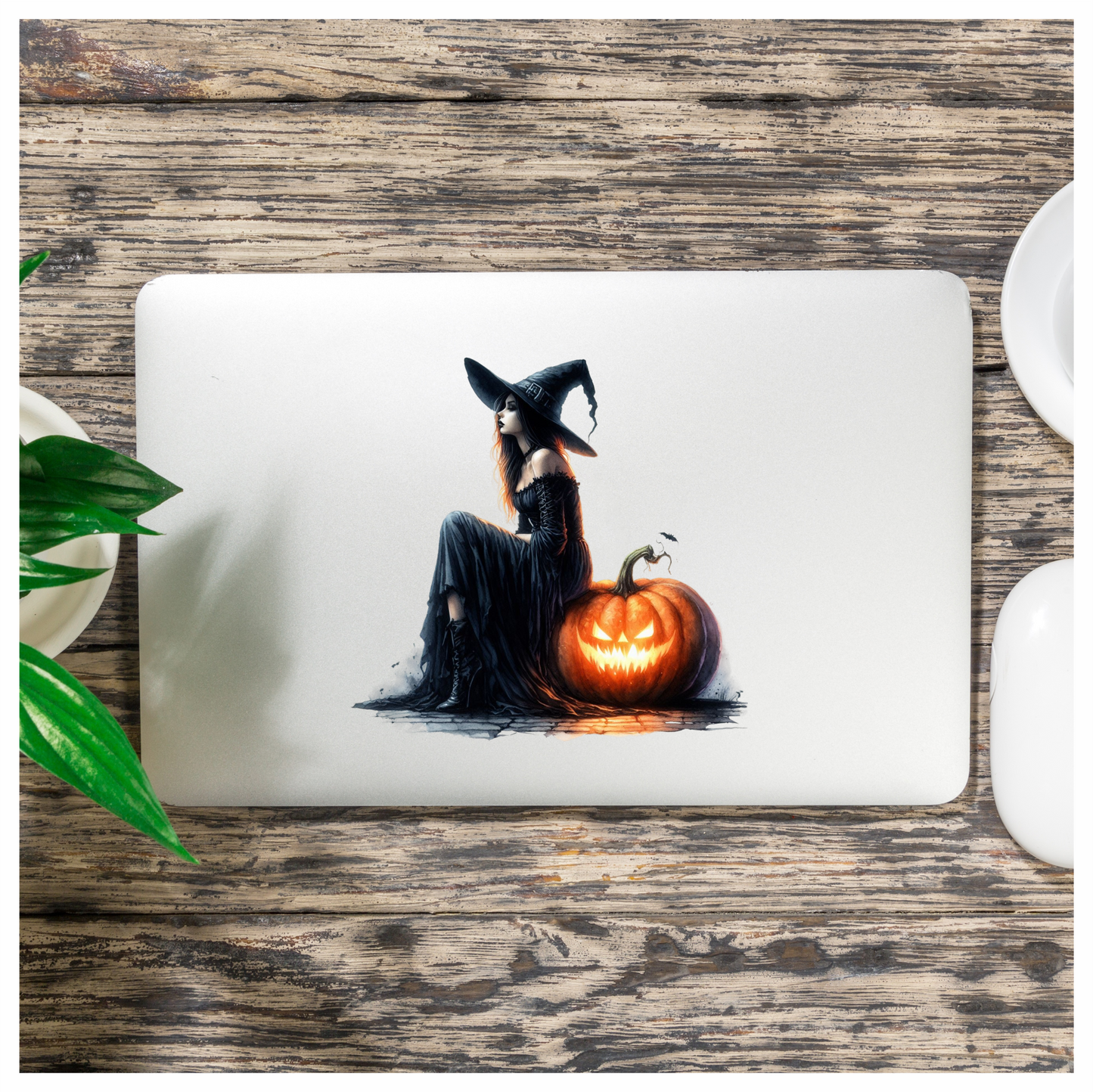 Amber Witch Gothic Black Dress Pumpkin Halloween Vinyl Decal Sticker