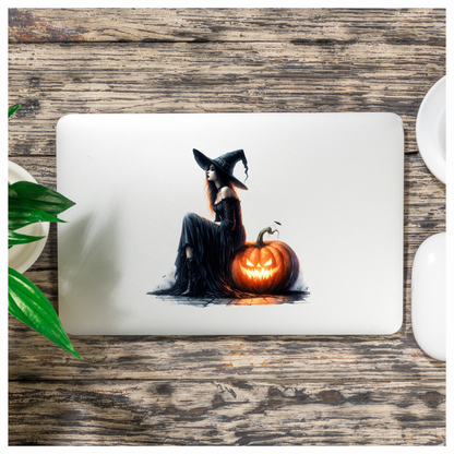 Amber Witch Gothic Black Dress Pumpkin Halloween Vinyl Decal Sticker