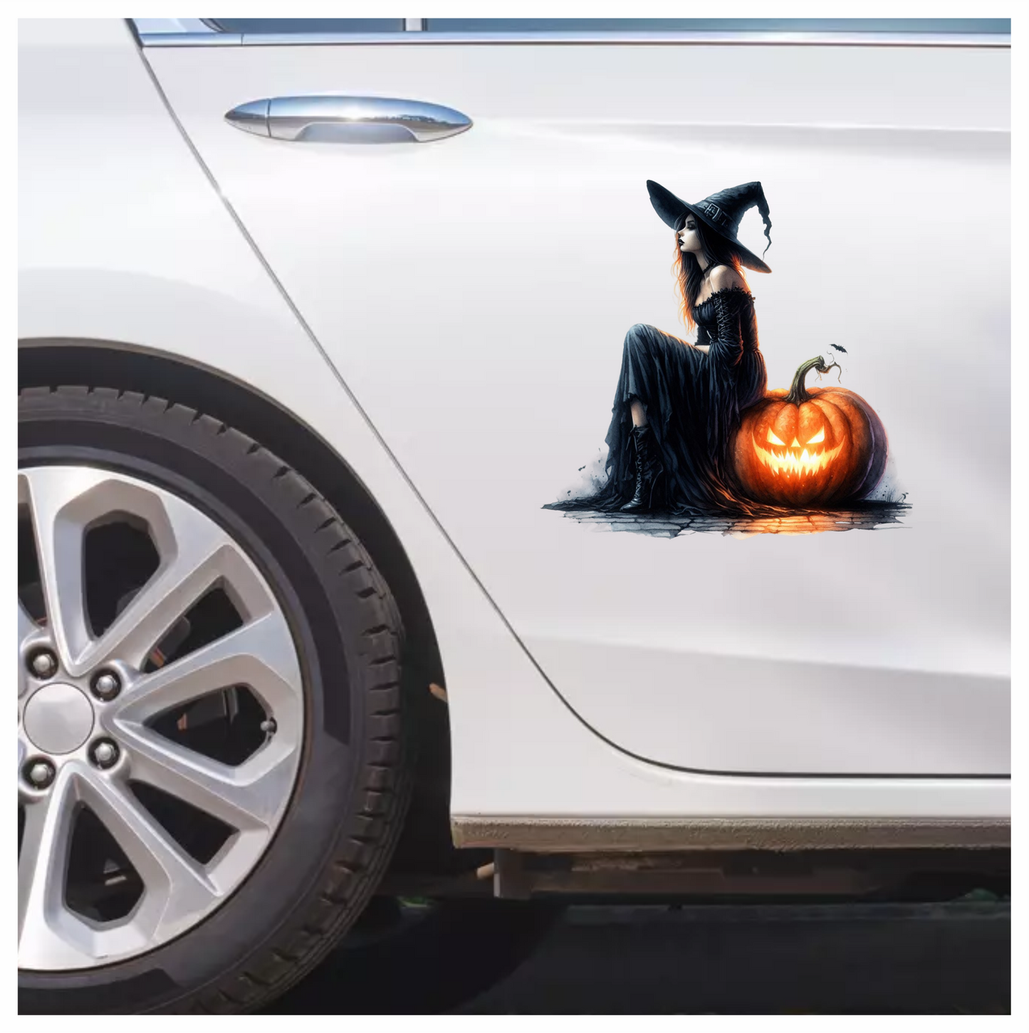 Amber Witch Gothic Black Dress Pumpkin Halloween Vinyl Decal Sticker