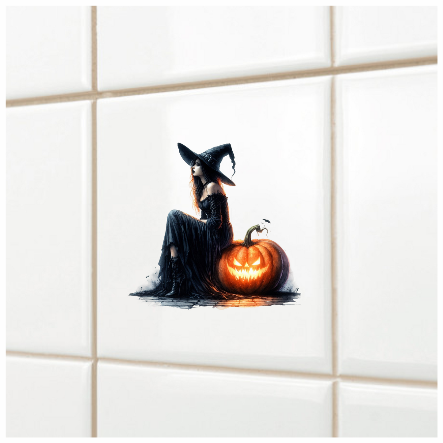 Amber Witch Gothic Black Dress Pumpkin Halloween Vinyl Decal Sticker