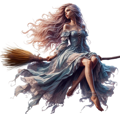 Witch Looking Left On Broom Vinyl Wall Sticker
